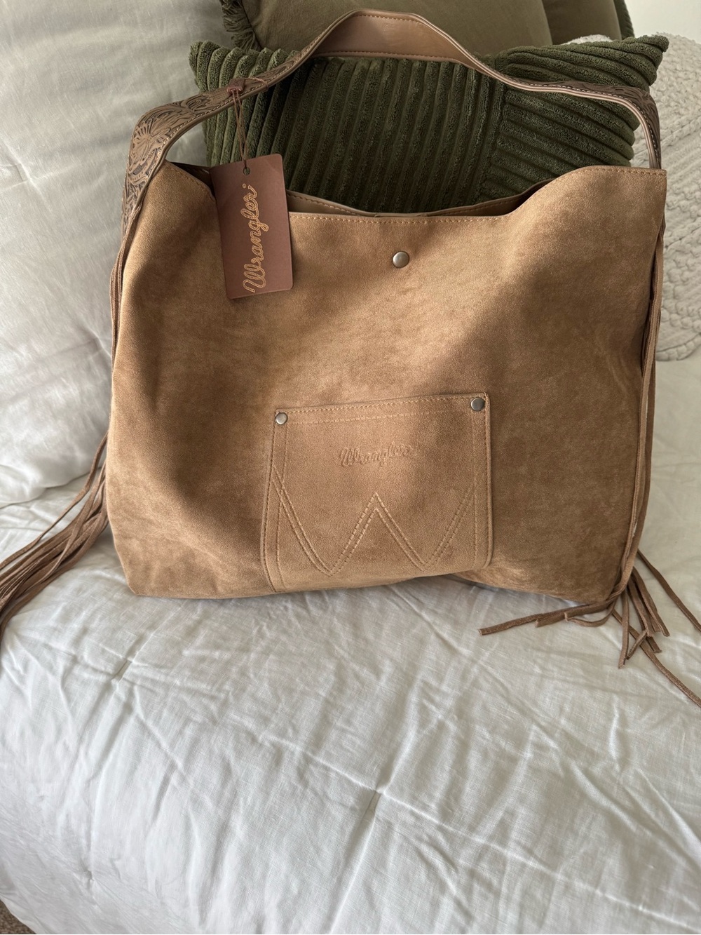 Wrangler Brown Suede Fringe Shoulder Tote